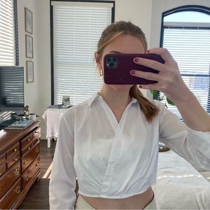 Cropped White Collared Shirt